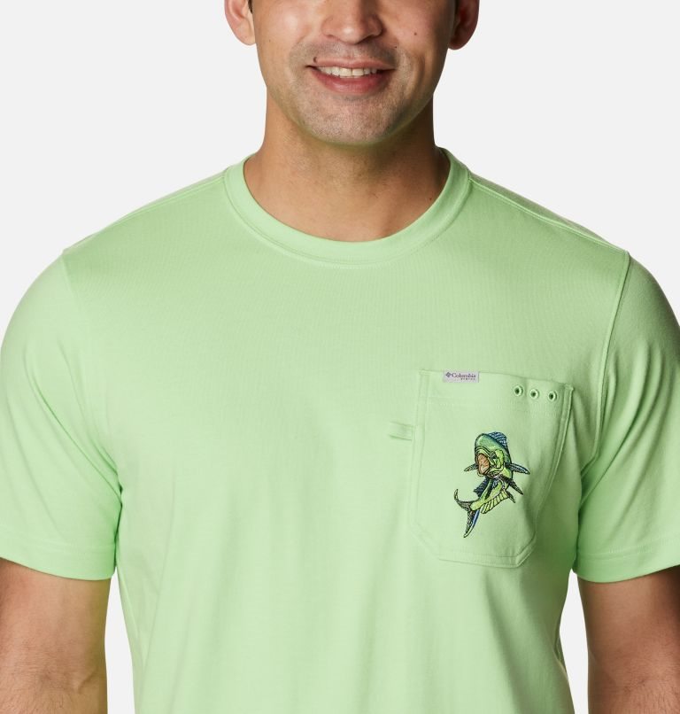 Men's Columbia PFG Icon Pocket T Shirts Green | CA-K4L60