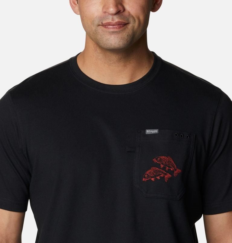 Men's Columbia PFG Icon Pocket T Shirts Black | CA-YC068