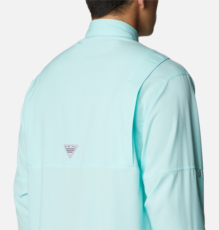 Men's Columbia PFG Jekyll Island Long Sleeve Shirts Turquoise | CA-V501A