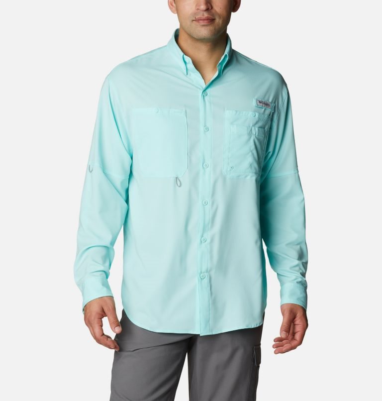 Men\'s Columbia PFG Jekyll Island Long Sleeve Shirts Turquoise | CA-V501A