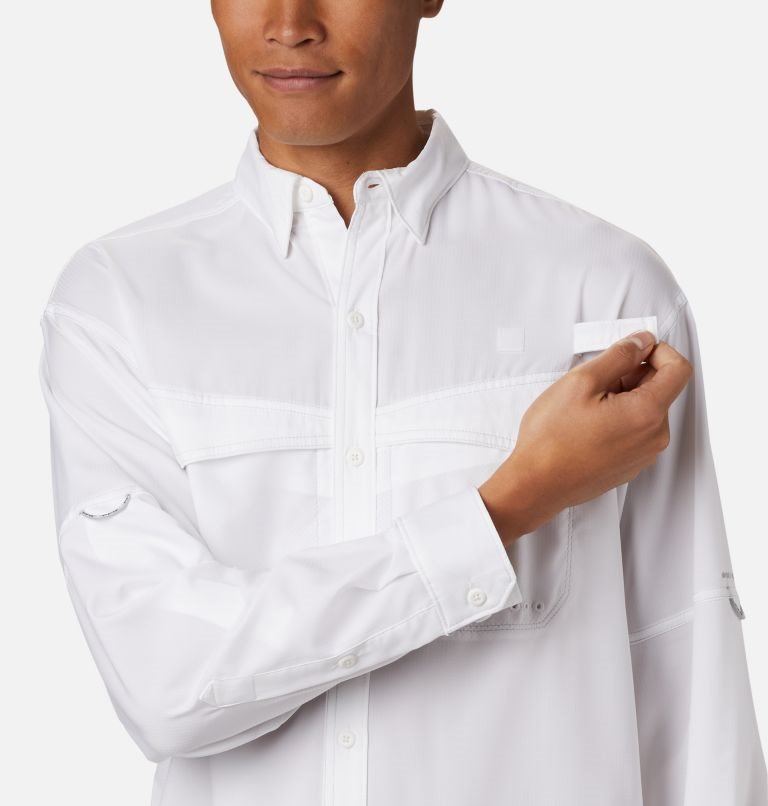 Men's Columbia PFG Low Drag Offshore Long Sleeve Shirts White | CA-G084C