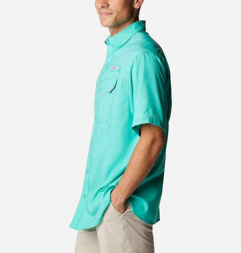 Men's Columbia PFG Low Drag Offshore Short Sleeve Shirts Turquoise | CA-U061A