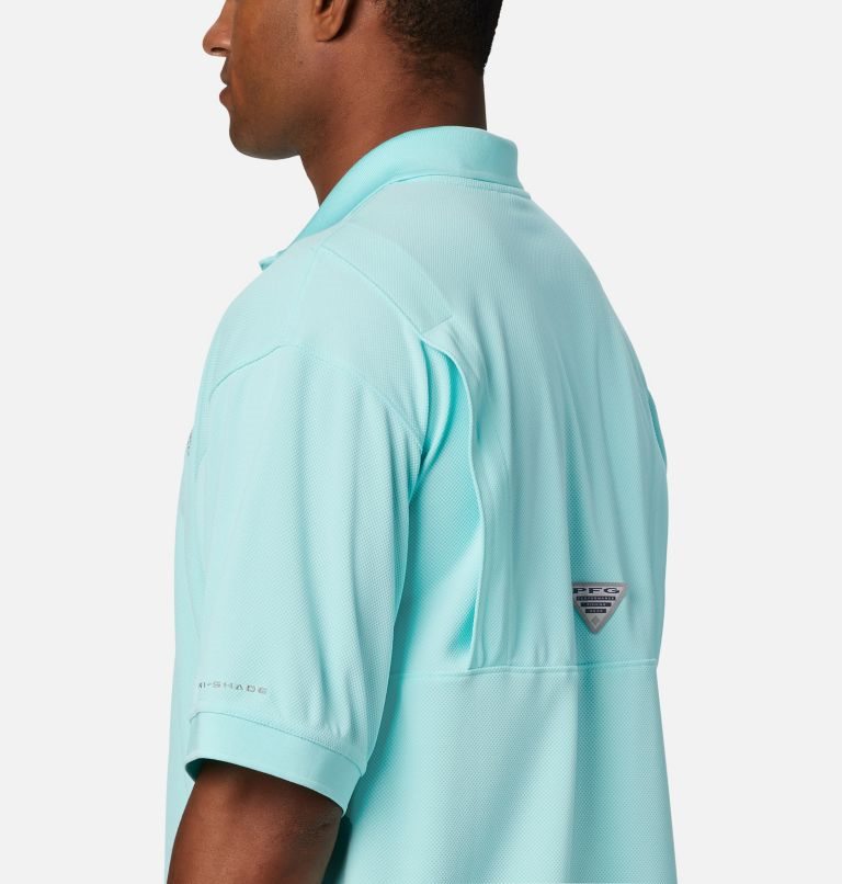 Men's Columbia PFG Perfect Cast Polo Shirts Turquoise | CA-F6CA1