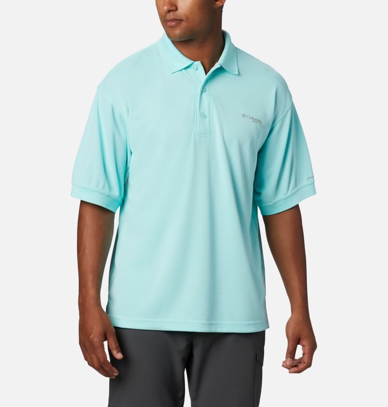 Men\'s Columbia PFG Perfect Cast Polo Shirts Turquoise | CA-F6CA1