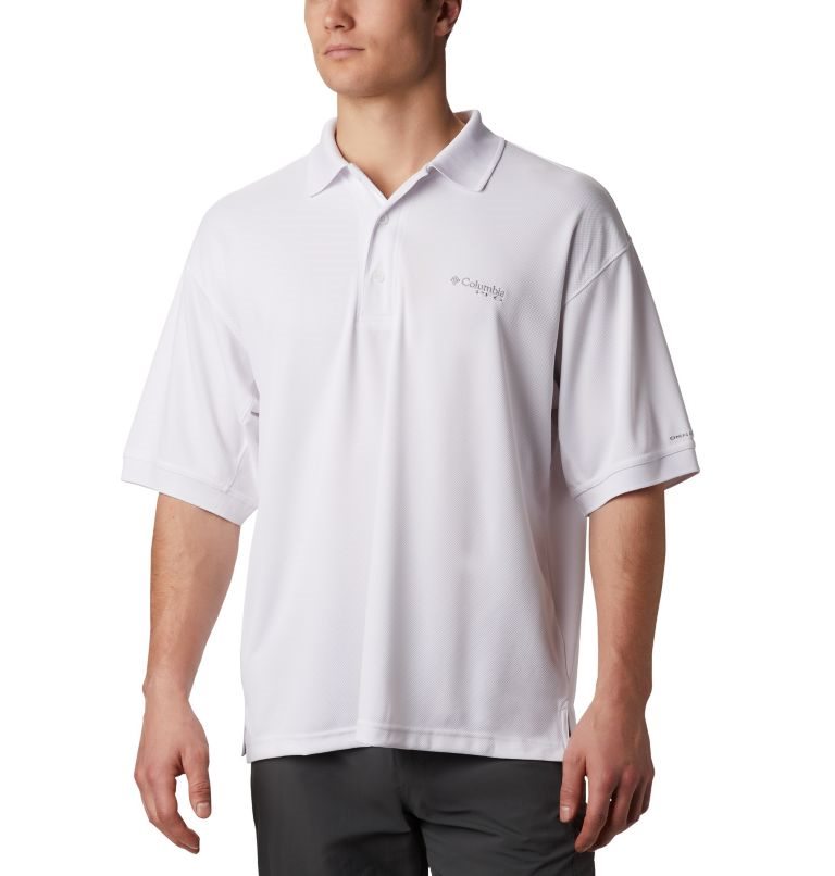 Men\'s Columbia PFG Perfect Cast Polo Shirts White | CA-H8ALC