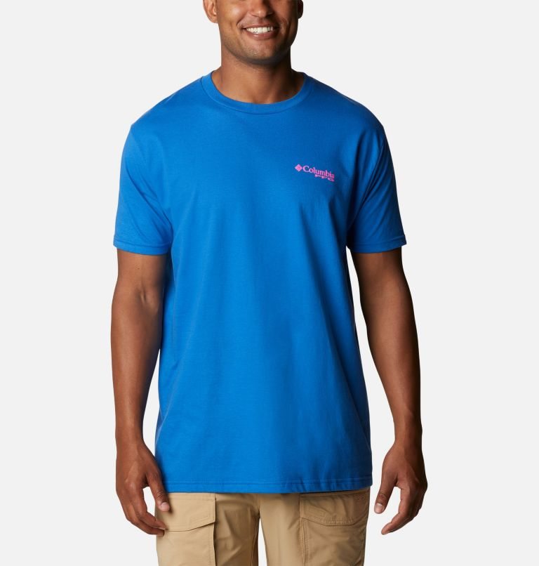 Men's Columbia PFG Reel Graphic T Shirts Blue | CA-A04AL