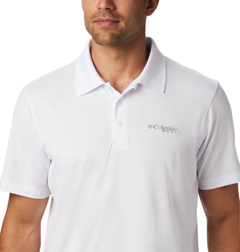 Men's Columbia PFG Skiff Cast Polo Shirts White | CA-H0LA3