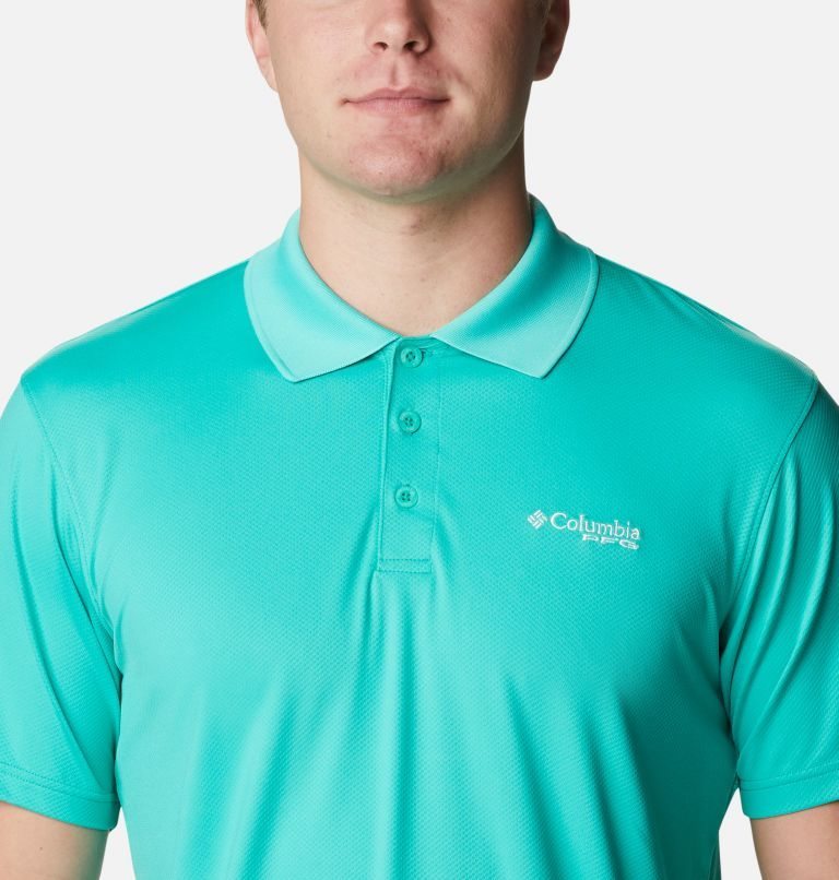 Men's Columbia PFG Skiff Cast Polo Shirts Turquoise | CA-I3L60