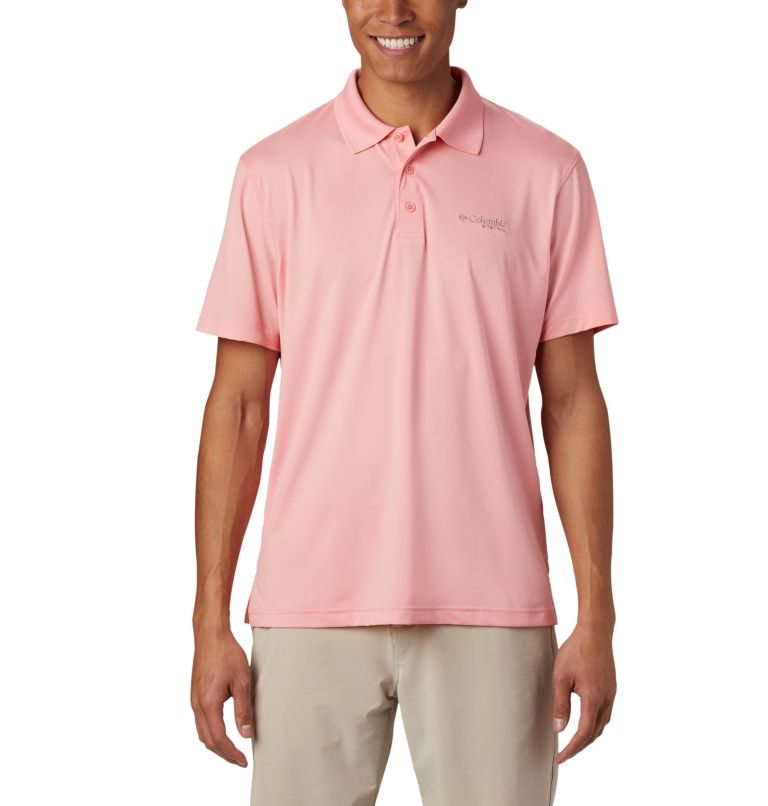 Men\'s Columbia PFG Skiff Cast Polo Shirts Pink | CA-K5A61