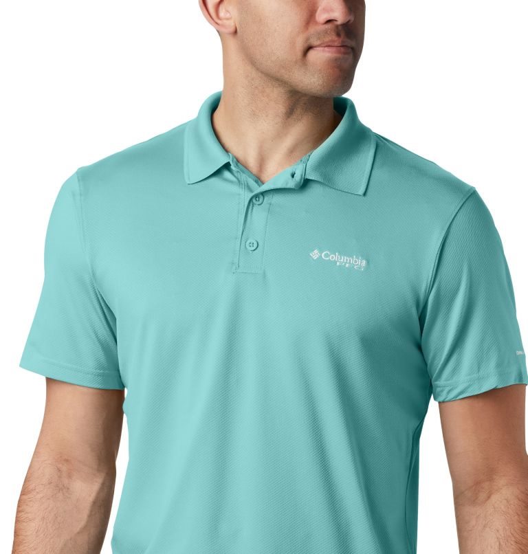 Men's Columbia PFG Skiff Cast Polo Shirts Turquoise | CA-Z0538