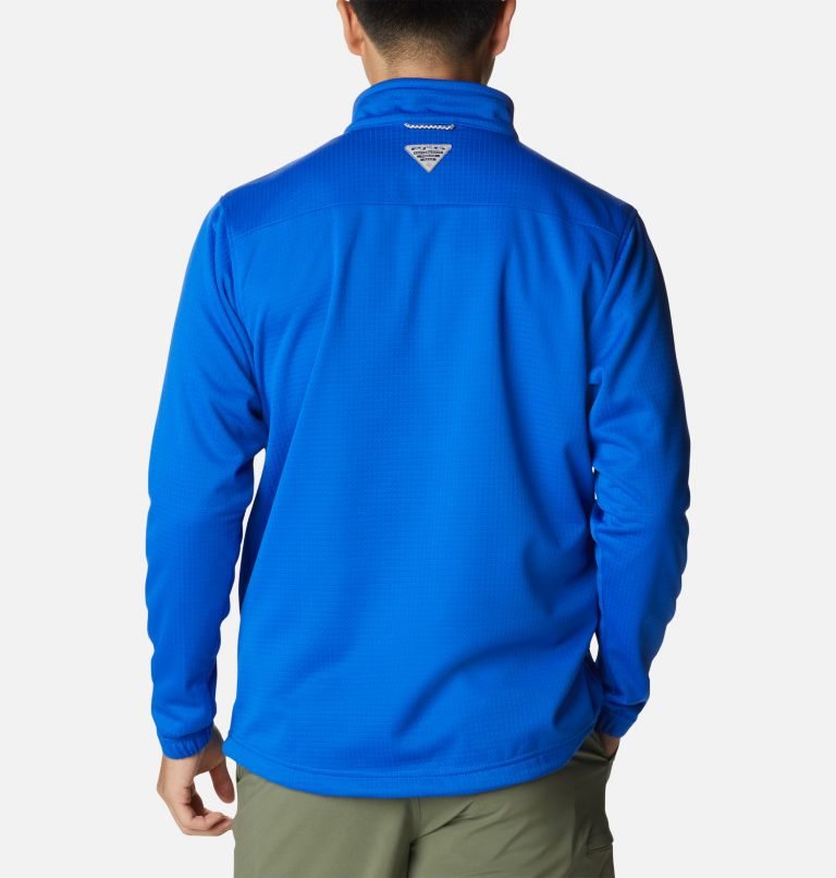 Men's Columbia PFG Skiff Guide Fleece Sweatshirts Blue | CA-DCL1A