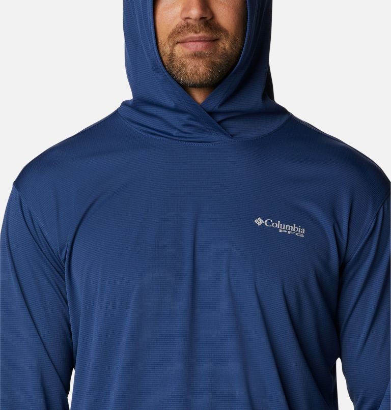 Men's Columbia PFG Skiff Guide Knit Hoodie Navy | CA-V1L64