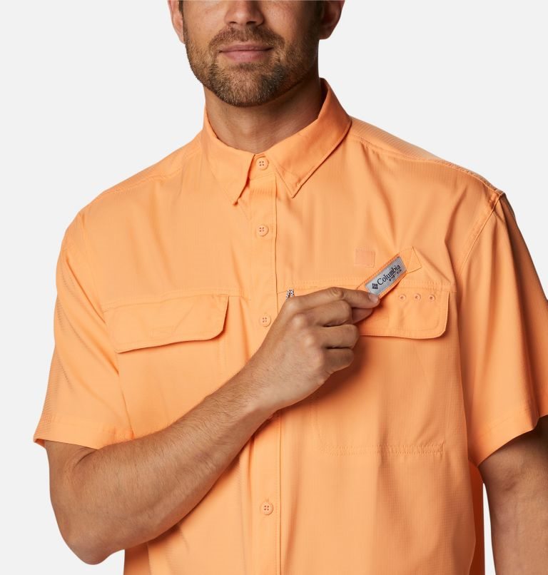 Men's Columbia PFG Skiff Guide Woven Short Sleeve Shirts Orange | CA-ML3A1