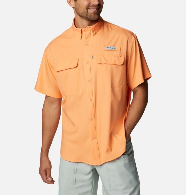 Men\'s Columbia PFG Skiff Guide Woven Short Sleeve Shirts Orange | CA-ML3A1