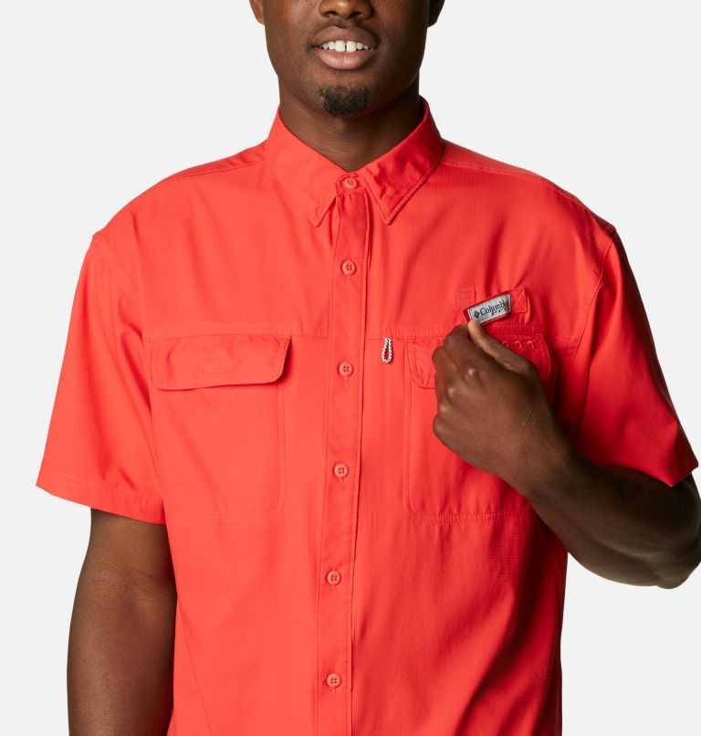 Men's Columbia PFG Skiff Guide Woven Short Sleeve Shirts Red | CA-PL83A