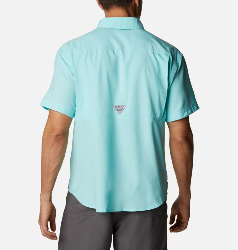 Men's Columbia PFG Skiff Guide Woven Short Sleeve Shirts Turquoise | CA-V1A8L