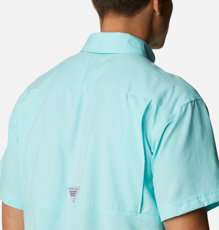 Men's Columbia PFG Skiff Guide Woven Short Sleeve Shirts Turquoise | CA-V1A8L