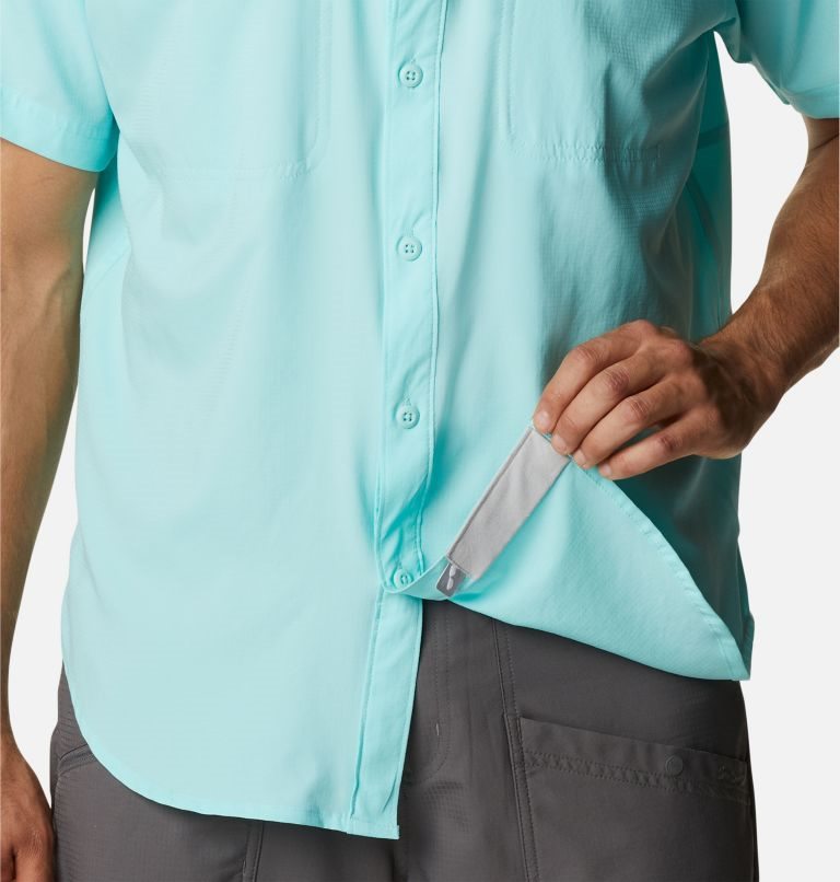 Men's Columbia PFG Skiff Guide Woven Short Sleeve Shirts Turquoise | CA-V1A8L