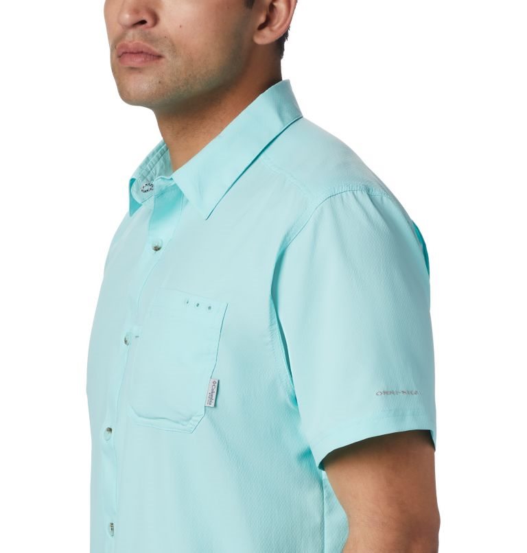 Men's Columbia PFG Slack Tide Camp Shirts Turquoise | CA-FAC61