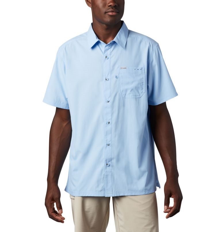 Men\'s Columbia PFG Slack Tide Camp Shirts Light Blue | CA-G5LA0