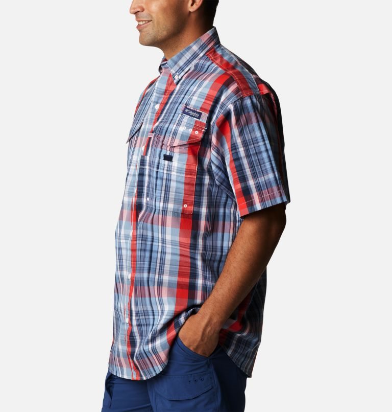 Men's Columbia PFG Super Bonehead Classic Short Sleeve Shirts Stripe | CA-I1348