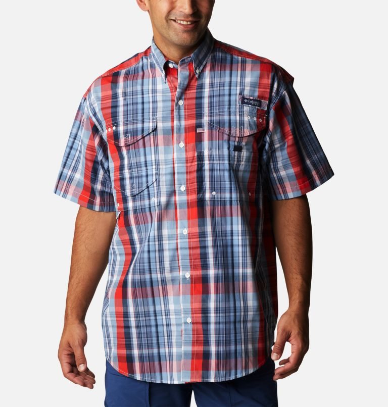 Men\'s Columbia PFG Super Bonehead Classic Short Sleeve Shirts Stripe | CA-I1348