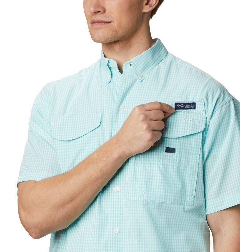 Men's Columbia PFG Super Bonehead Classic Short Sleeve Shirts Turquoise | CA-O814A