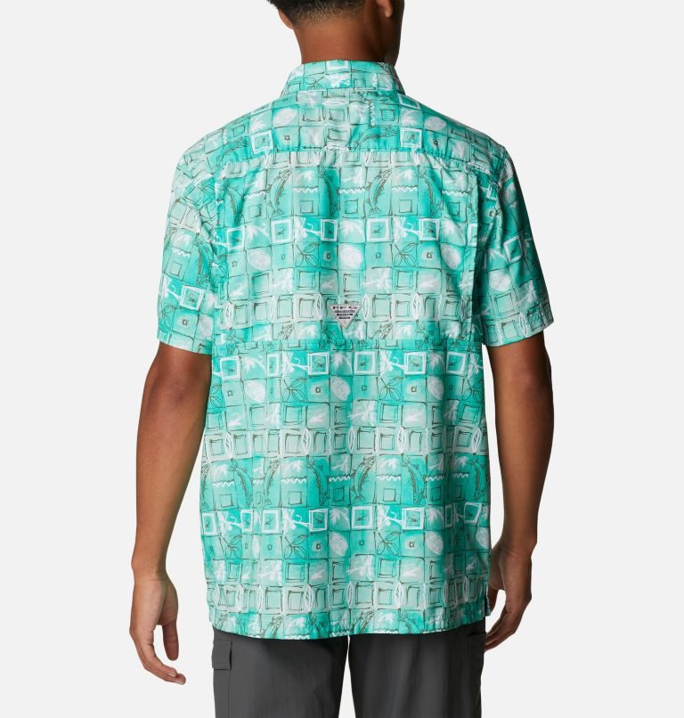 Men's Columbia PFG Super Slack Tide Camp Shirts Turquoise | CA-B1AC4