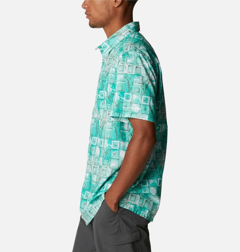 Men's Columbia PFG Super Slack Tide Camp Shirts Turquoise | CA-B1AC4