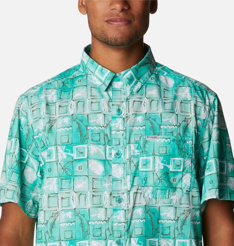 Men's Columbia PFG Super Slack Tide Camp Shirts Turquoise | CA-B1AC4