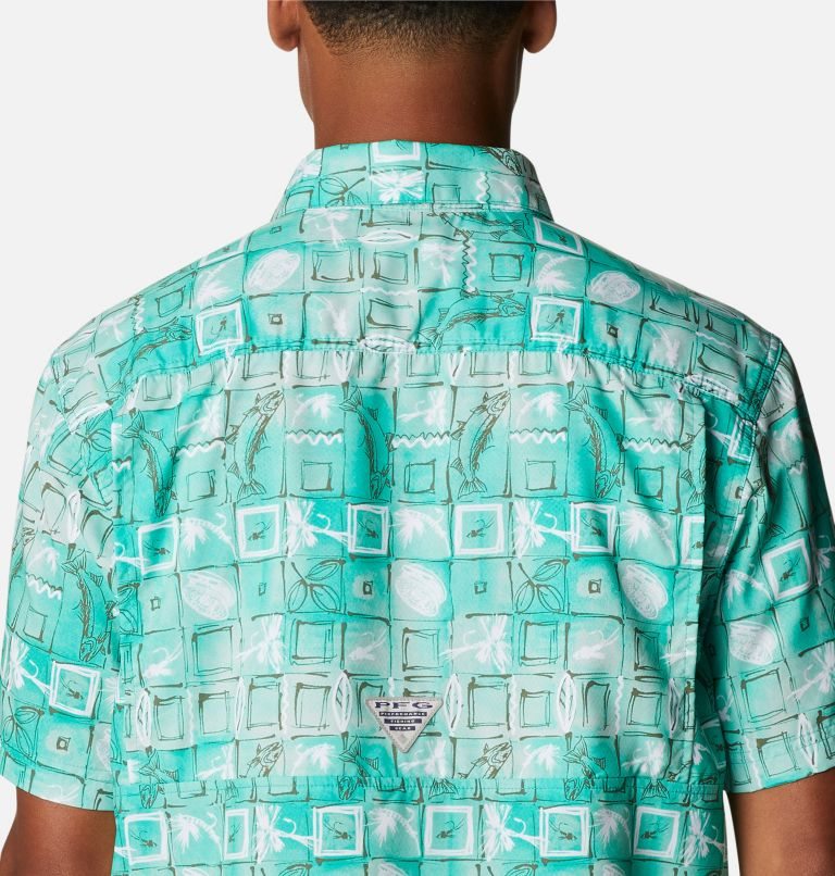 Men's Columbia PFG Super Slack Tide Camp Shirts Turquoise | CA-B1AC4