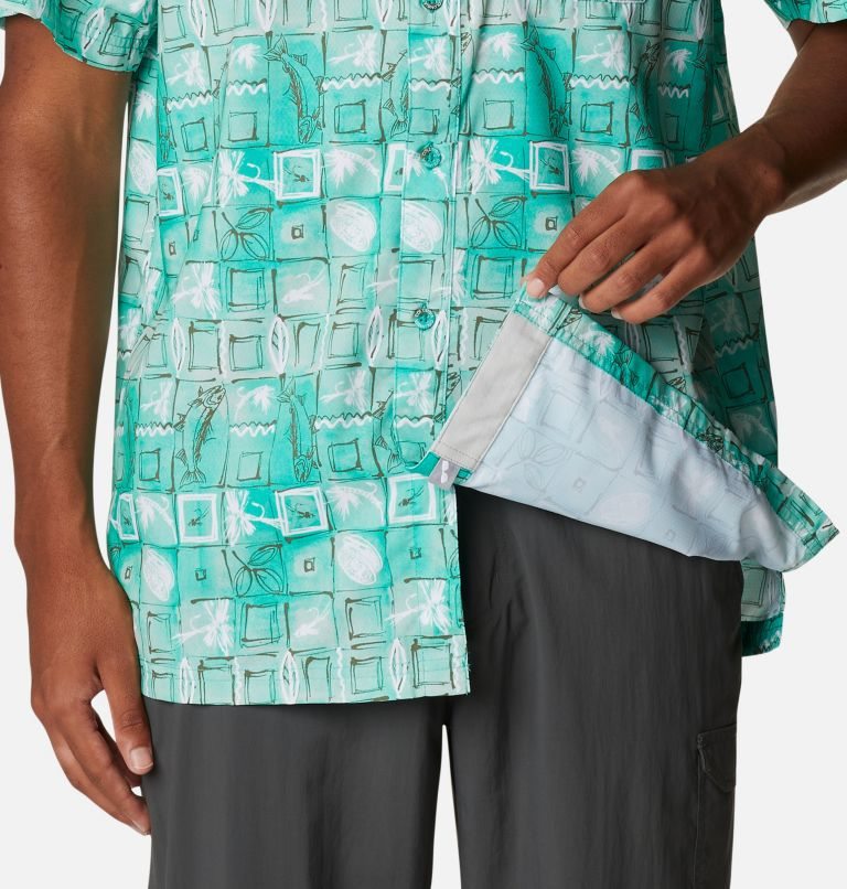 Men's Columbia PFG Super Slack Tide Camp Shirts Turquoise | CA-B1AC4