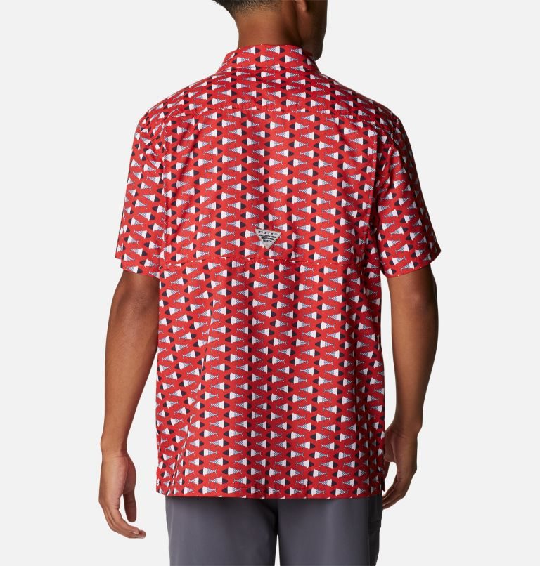 Men's Columbia PFG Super Slack Tide Camp Shirts Red | CA-L1C40