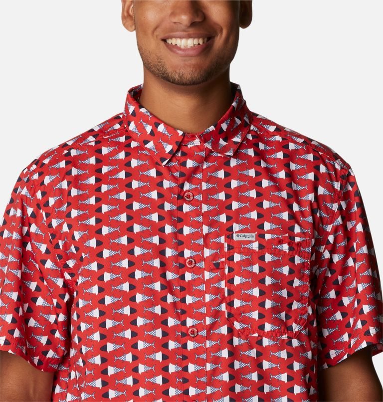 Men's Columbia PFG Super Slack Tide Camp Shirts Red | CA-L1C40