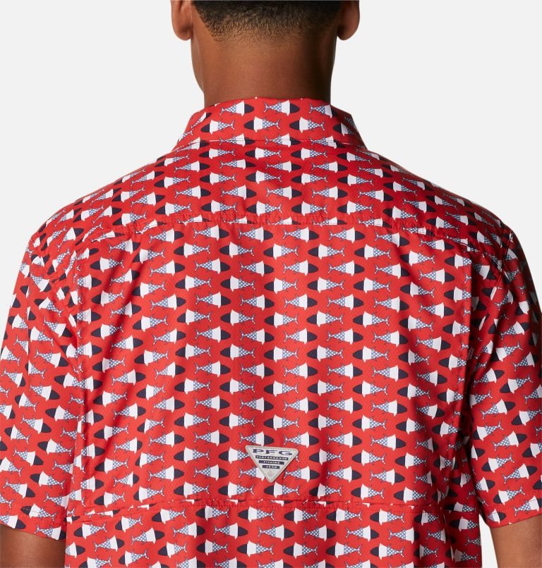 Men's Columbia PFG Super Slack Tide Camp Shirts Red | CA-L1C40