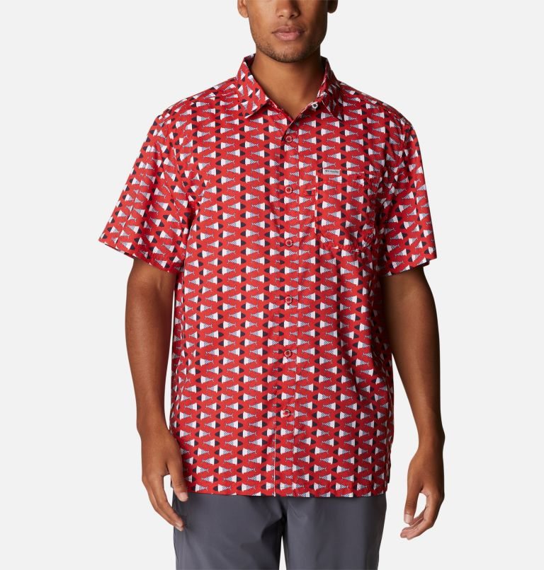 Men\'s Columbia PFG Super Slack Tide Camp Shirts Red | CA-L1C40