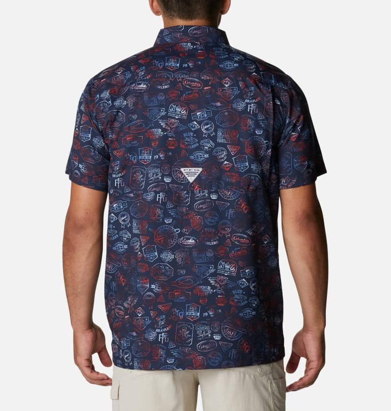 Men's Columbia PFG Super Slack Tide Camp Shirts Navy | CA-L4C5A