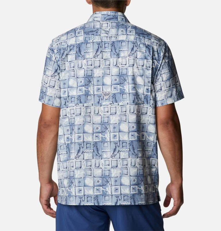 Men's Columbia PFG Super Slack Tide Camp Shirts Blue | CA-LL5A1