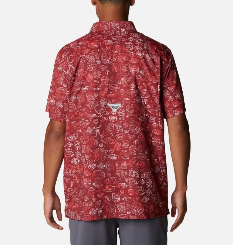 Men's Columbia PFG Super Slack Tide Camp Shirts Red | CA-Q486L