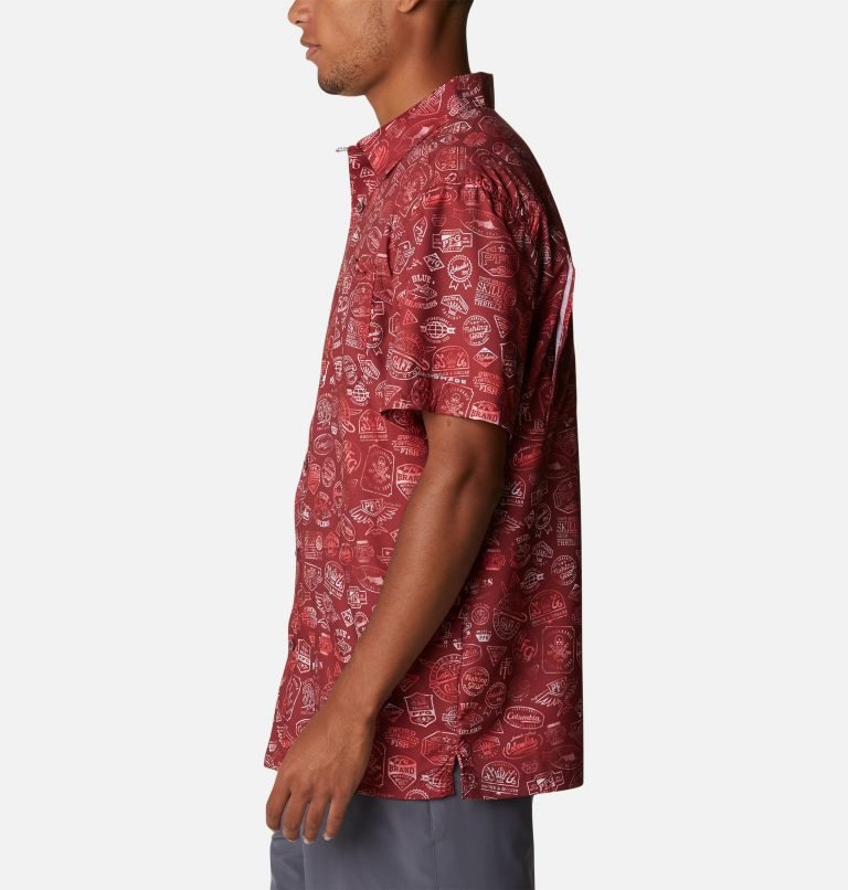 Men's Columbia PFG Super Slack Tide Camp Shirts Red | CA-Q486L