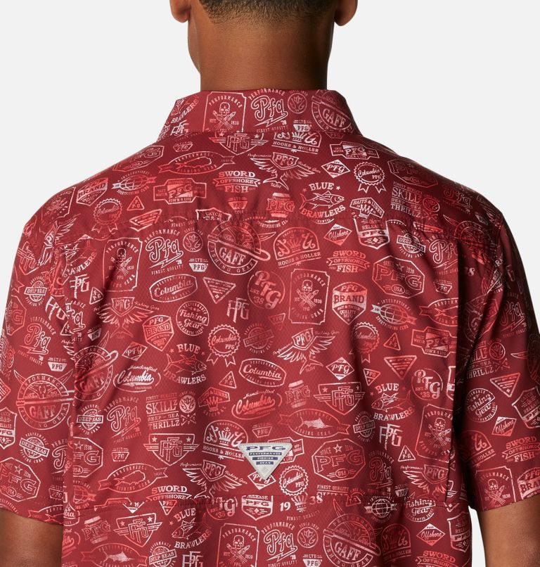 Men's Columbia PFG Super Slack Tide Camp Shirts Red | CA-Q486L