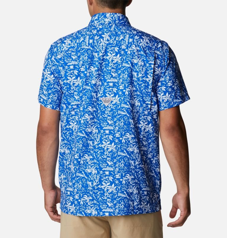 Men's Columbia PFG Super Slack Tide Camp Shirts Blue | CA-SA846