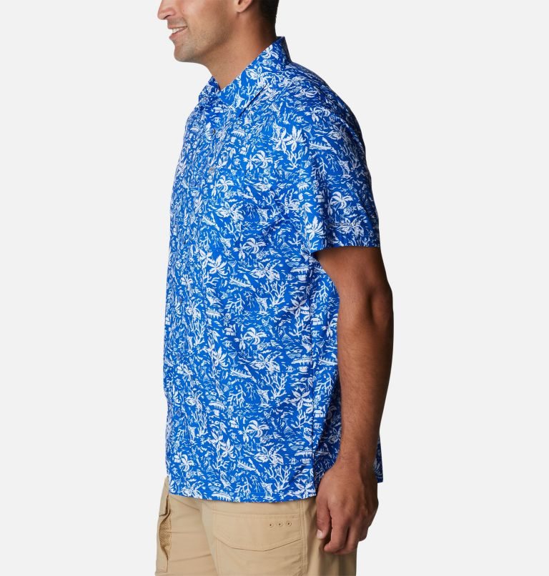 Men's Columbia PFG Super Slack Tide Camp Shirts Blue | CA-SA846