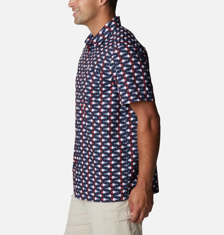 Men's Columbia PFG Super Slack Tide Camp Shirts Navy | CA-U056A