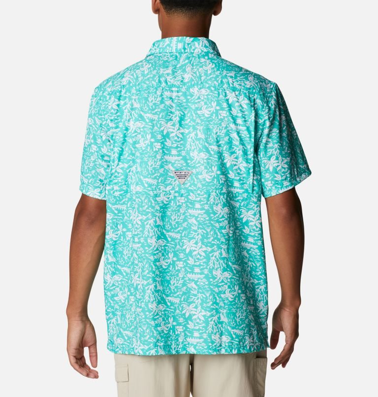 Men's Columbia PFG Super Slack Tide Camp Shirts Turquoise | CA-YA103