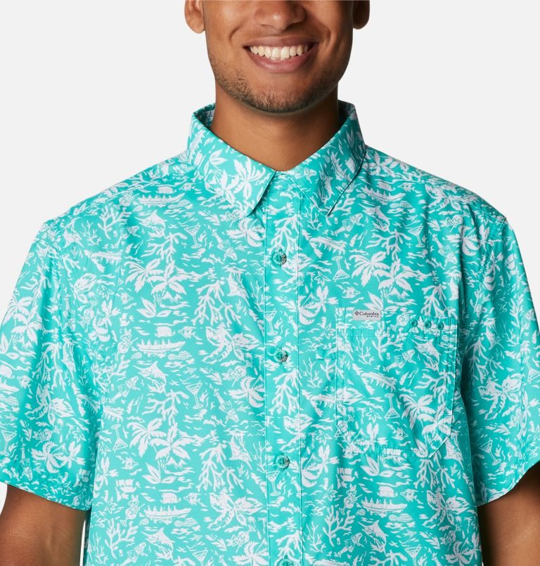 Men's Columbia PFG Super Slack Tide Camp Shirts Turquoise | CA-YA103