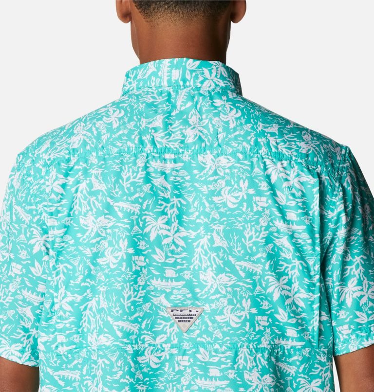 Men's Columbia PFG Super Slack Tide Camp Shirts Turquoise | CA-YA103