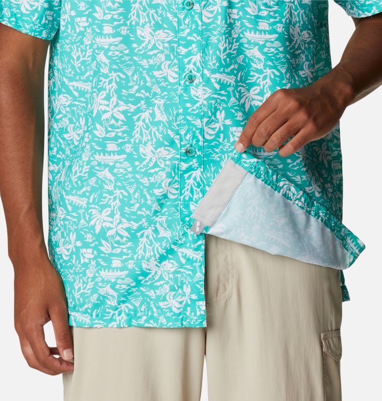 Men's Columbia PFG Super Slack Tide Camp Shirts Turquoise | CA-YA103