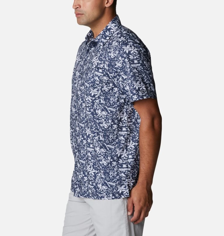 Men's Columbia PFG Super Slack Tide Camp Shirts Navy | CA-Z5A6C