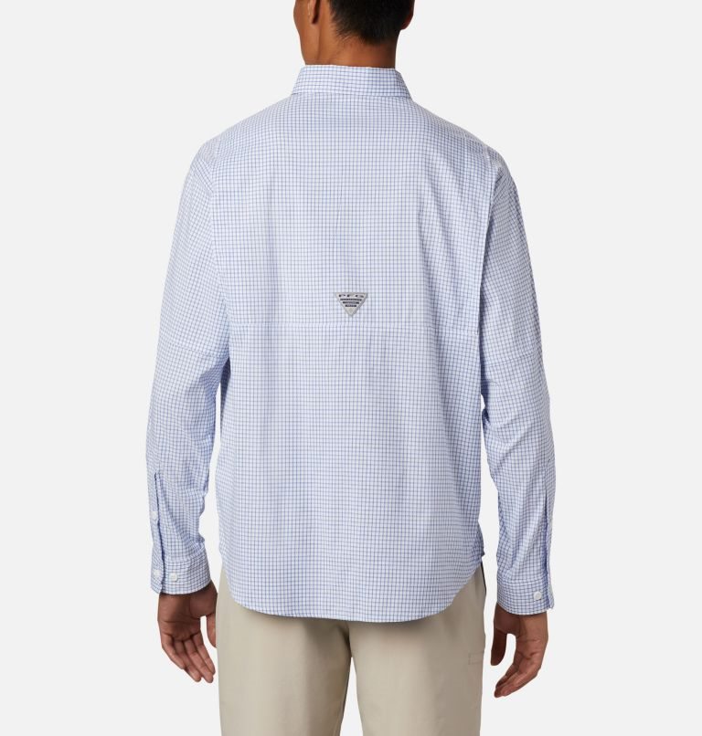 Men's Columbia PFG Super Tamiami Long Sleeve Shirts White / Blue | CA-M416C